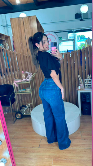 Jeans tiro alto denim a la cintura