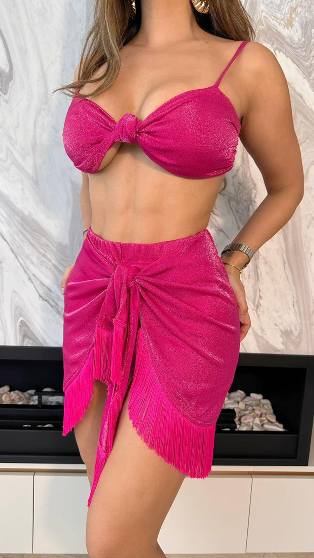 Conjunto fucsia de hilo de fantasia
