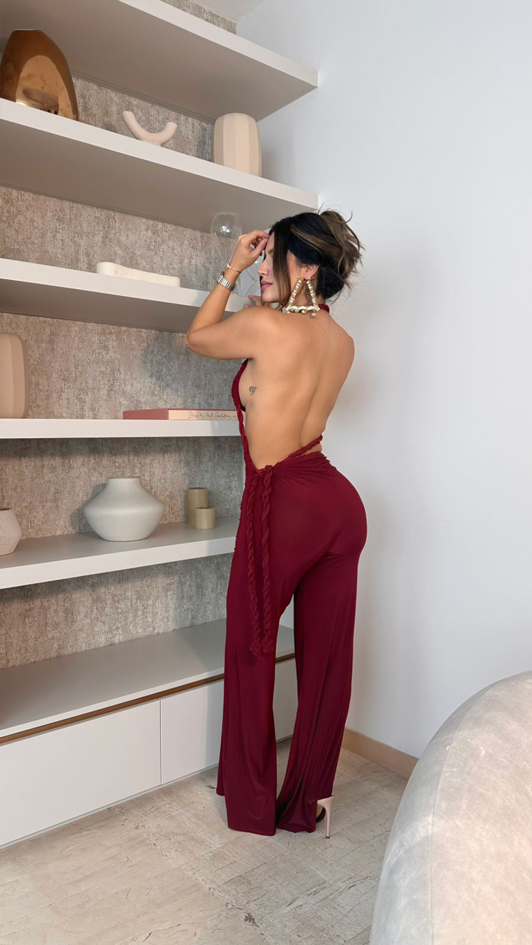 Jumpsuit borgoña, simula dos piezas
