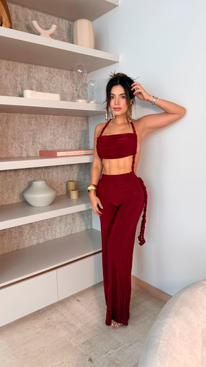 Jumpsuit borgoña, simula dos piezas