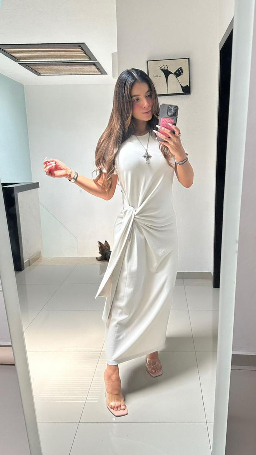 Vestido ivory manga corta