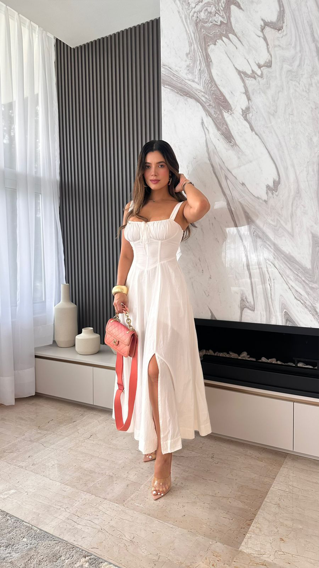 Vestido midi blanco con corse