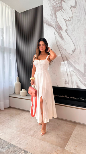 Vestido midi blanco con corse